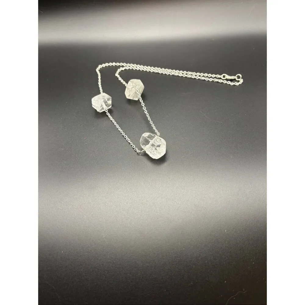 Quartz Crystal and Silvery Necklace, NEW, Handmade, Natural Stone